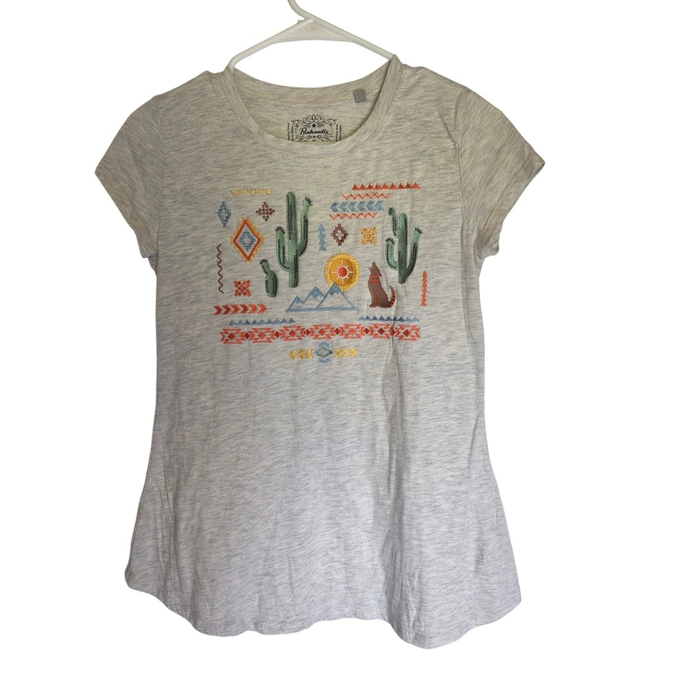 Panhandle Slim Womens Small Gray Desert Embroidered Cactus Wolf T-Shirt‎